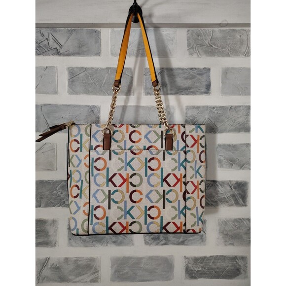 Calvin Klein Serafina Purse Tote Cherub White Multi One Size Allover Monogram - Picture 7 of 15